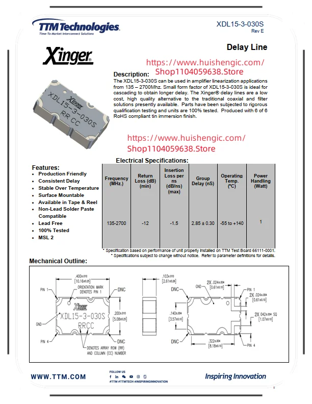 XDL15-3-030S Signal Conditioning 135-2700MHz 1 Watt Group Delay 285ns Original Genuine Stock