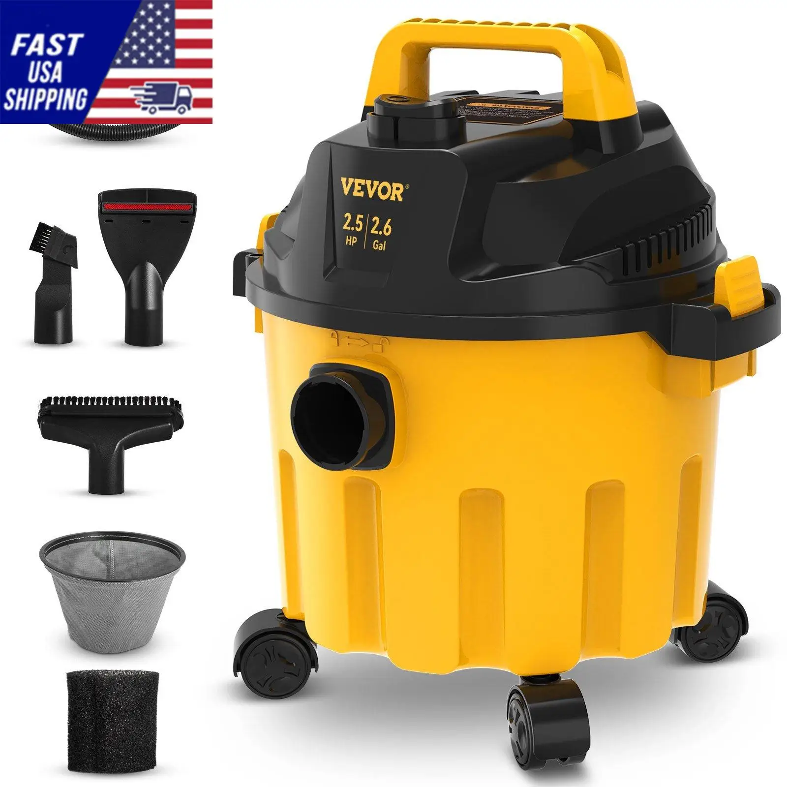 

Wet Dry Vac, 2.6 Gallon, 2.5 Peak HP, 3 in 1 Shop Vacuum with Blowing Function, Portable with Attachments to Clean Floor,