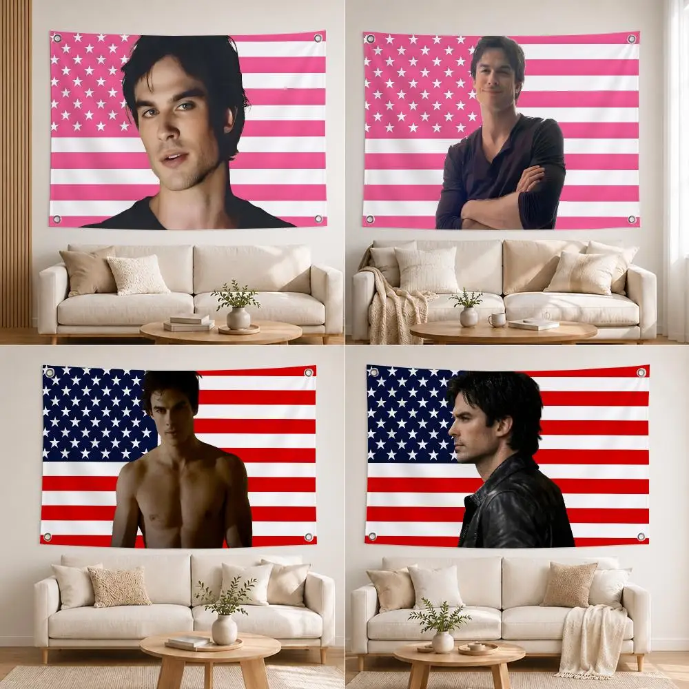 TV Series Character Damon Salvatore Flags Home Yard Garden Wall Hanging Flag Indoor Outdoor Banner Decor for Patio Backdrop Art