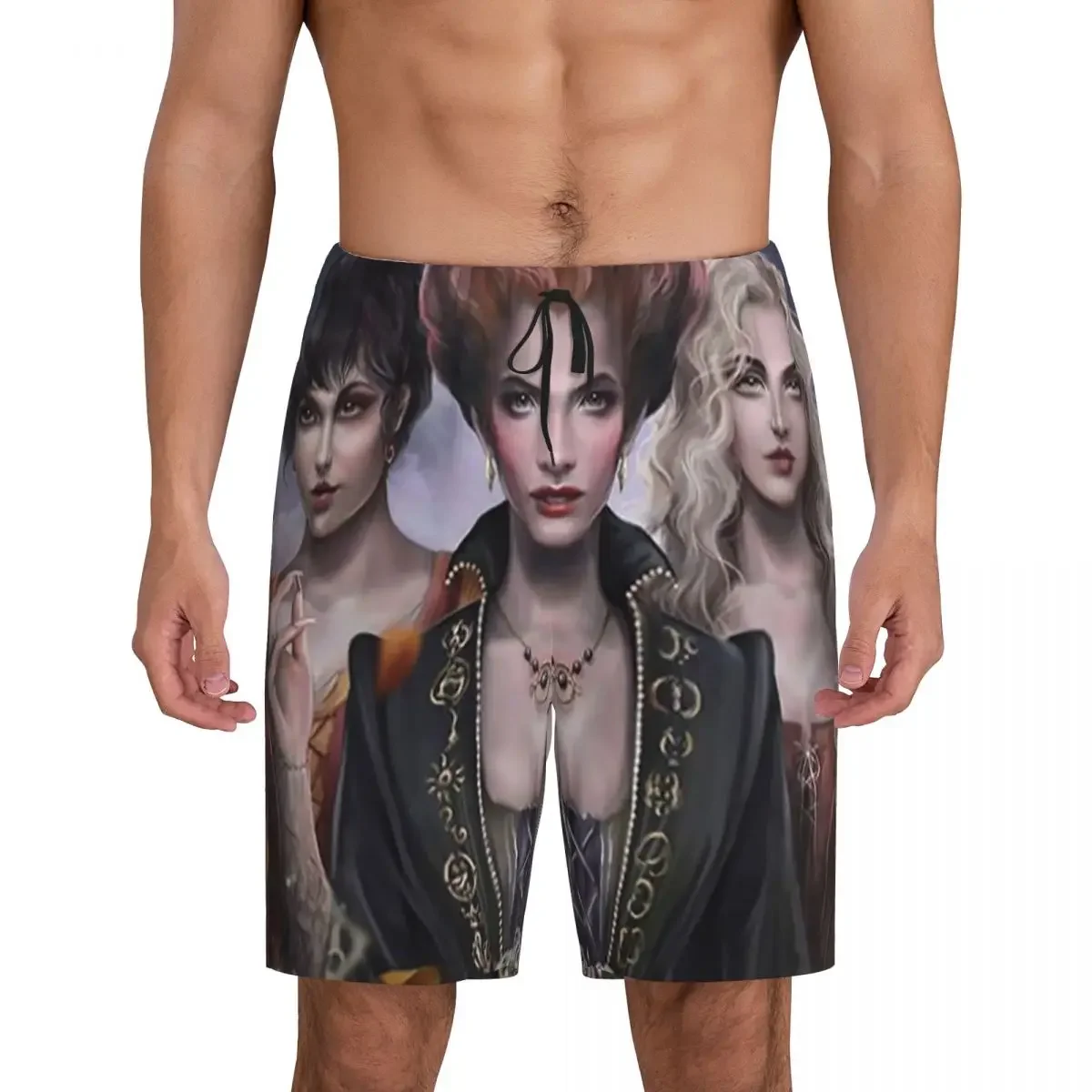 Custom Print Men's Hocus Witch On Halloween Night Pocus Pajama Bottoms Horror Tv Movie Sleepwear Pjs Sleep Shorts with Pockets