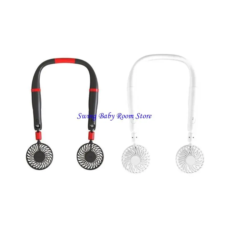 K1AD USB يدوية شخصية حرة حول مروحة الرقبة باليد مروحة مزدوجة مللي أمبير في الساعة قابلة لإعادة الشحن