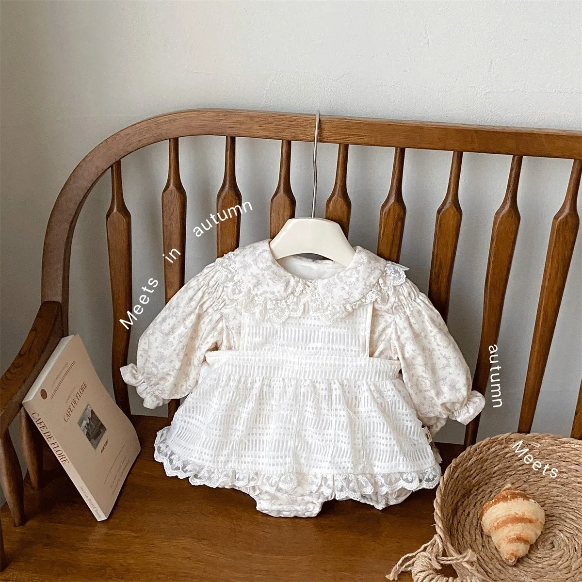 

New Winter Infant Baby Girls 2piece Set New Peter Pan Collar Thick Warm Toddler Kid Girls Overalls Lace Solid Newborn Girls Vest