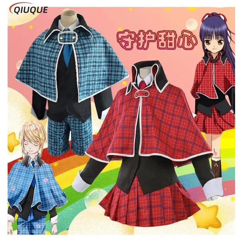 

Anime Shugo Chara Hotori Tadase Fujisaki Nagihiko Nadeshiko Cosplay Costume Blue Red Checkered School Uniform Set Halloween Suit