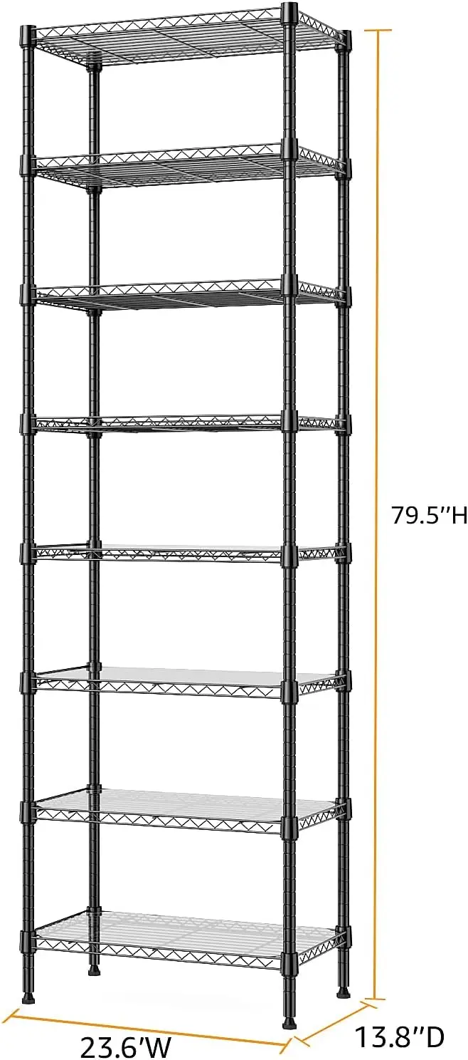 وحدة رفوف قائمة من الأسلاك المعدنية ، رف تخزين ، منظم رف للحمام ، مطبخ ، مخزن ، خزانة ، 8 طبقات ، رطل