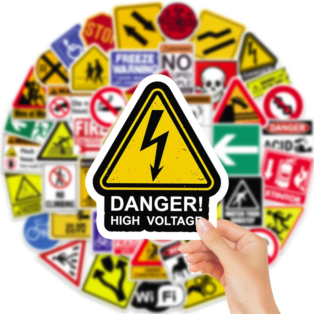 50/100Pcs Danger Banning Signs Warning Stickers Cool Decal for Laptop Motorcycle Helmet Bike PVC Waterproof Graffiti Sticker Toy