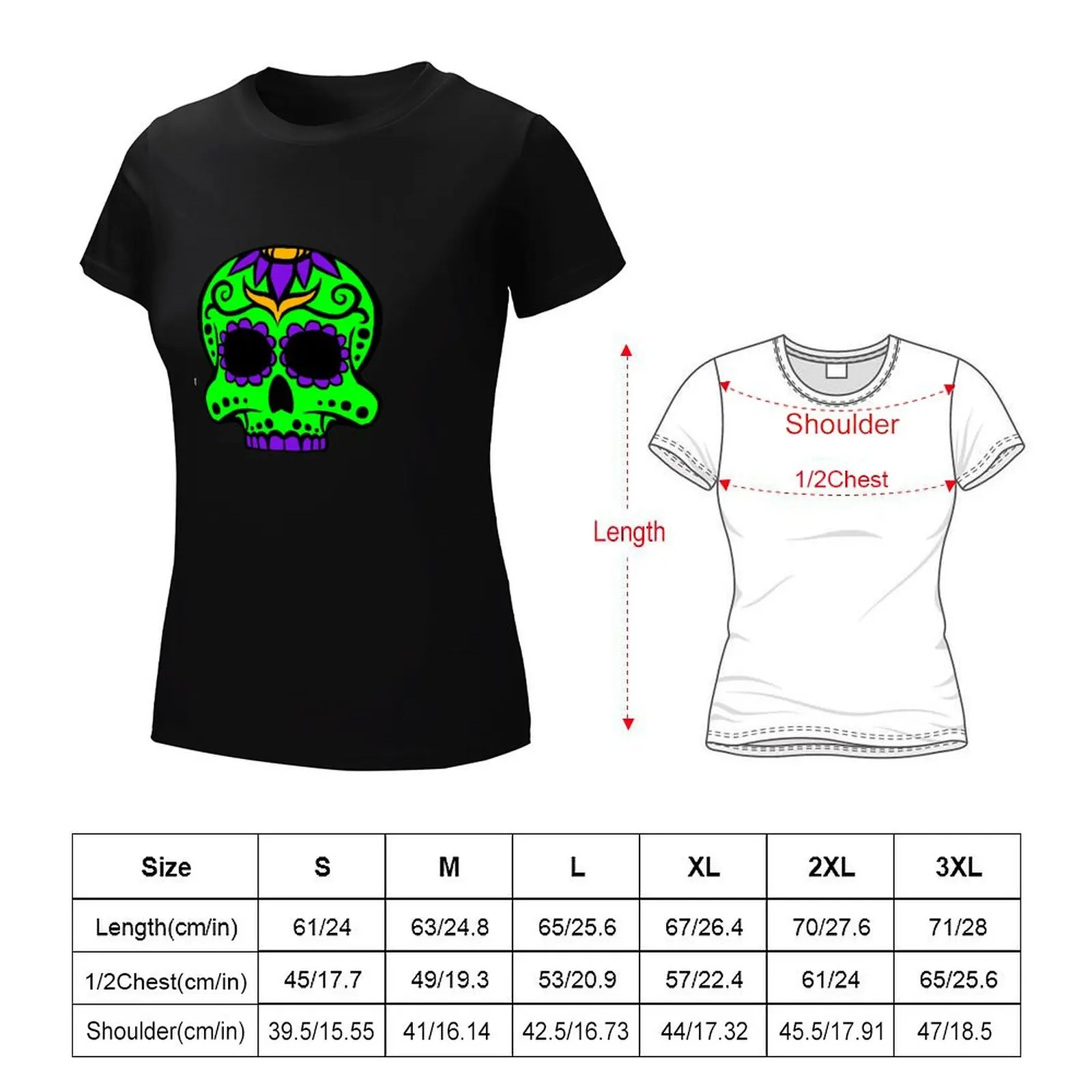 Camiseta del día de los muertos para mujer, ropa bonita de secado rápido, vestido sexy de talla grande, Calavera 3 verde y púrpura