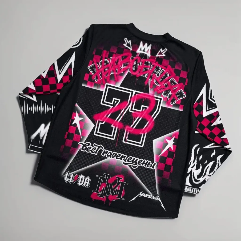 Y2k марселин Jersey Vintage Streetwear Casual Baseball Jersey Casual Top Oversized Harajuku Long Sleeves Rock T-shirt