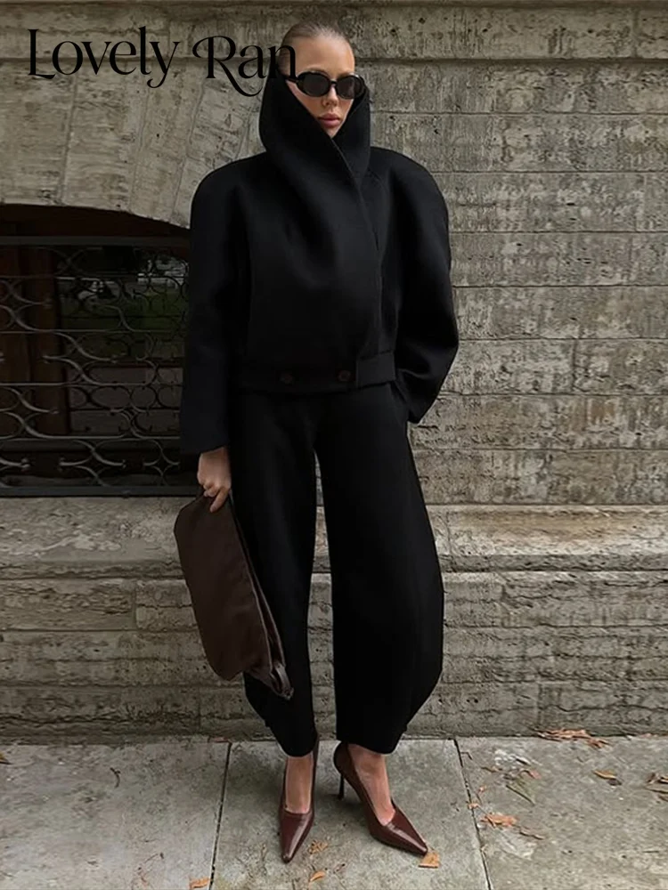 Autumn Women Coat Dark V-neck Long Sleeve Crop Double Breasted Female Jacket Fashion Lady Streetwear Office Top 2026