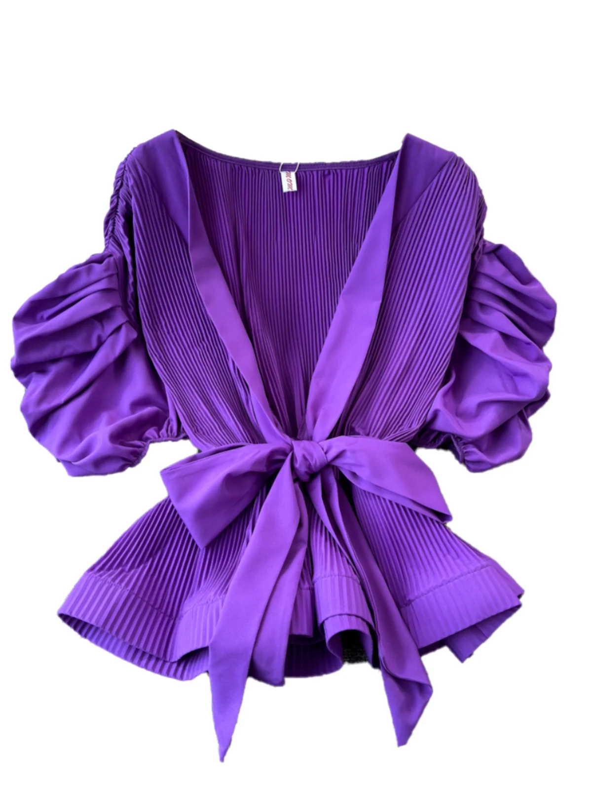 

Ele Hong Kong Sle Women's irt Puffy Sve Belted Waist ing Gown Luxury Lady Top Korean Sle V-ne Long Sve
