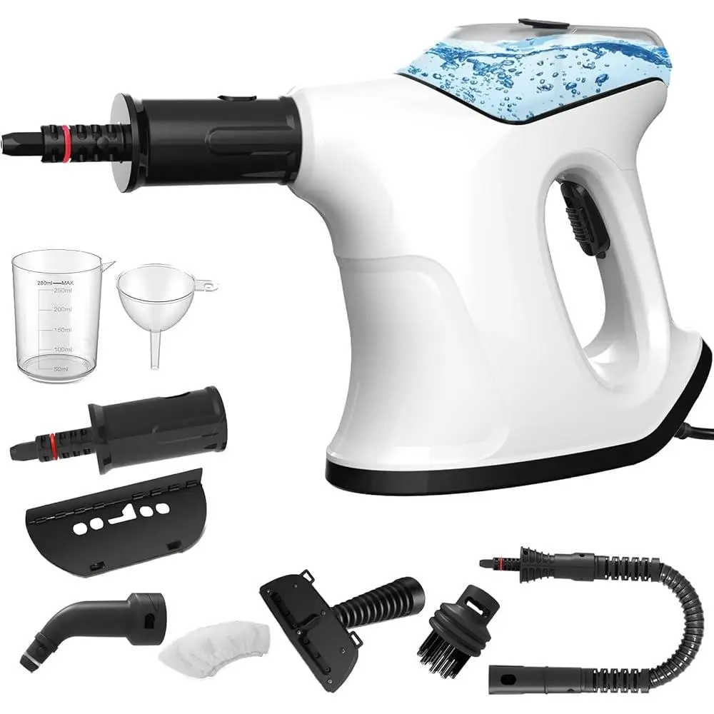 휴대용 스팀 청소기 휴대용 빠른 가열 시각화 된 물 탱크 9 액세서리 안전 가정용 그라우트 청소