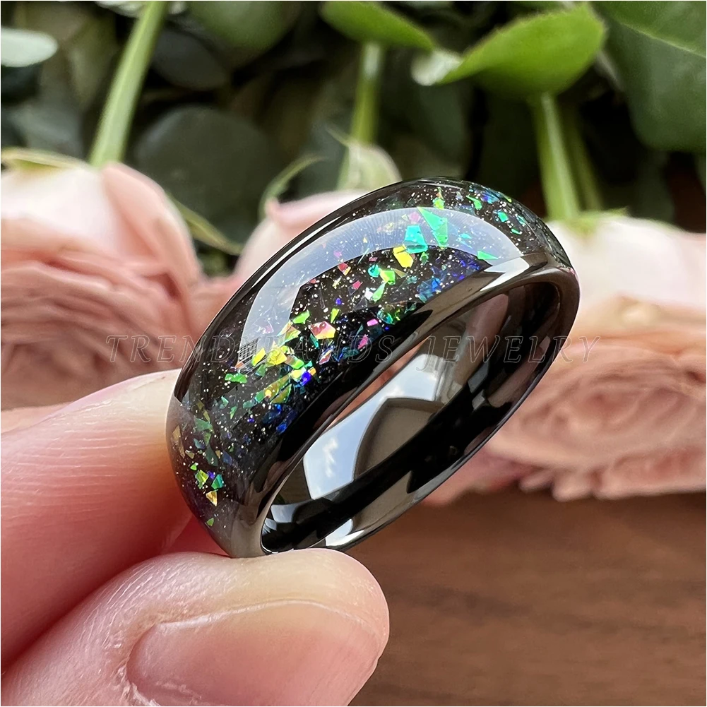 8mm 3 Colors Tungsten Carbide Ring for Men Women Colorful Fragments Inlay Domed Style Polished Shiny Comfort Fit