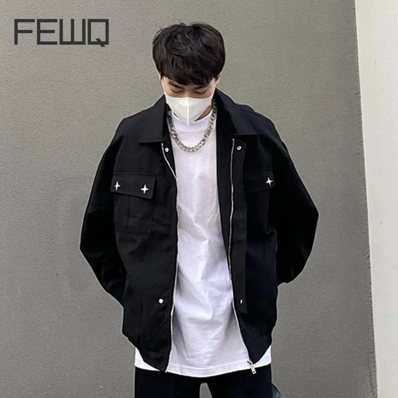 

FEWQ American Fashion Lapel Workwear Pilot Jacket Men's High Street Jacket Cotton Darkwear Long Sleeve Male Tops 24E2005