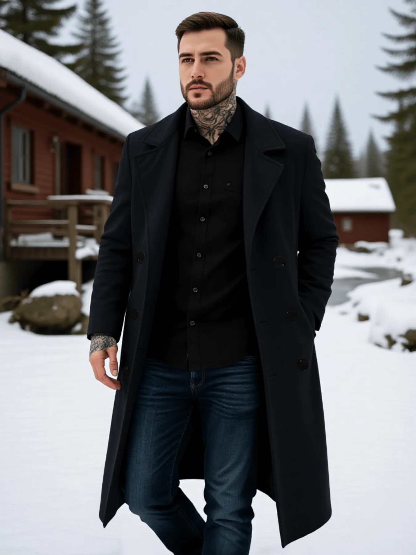 

Мужское классическое двубортное пальто из смесовой шерсти, зимнее теплое ветрозащитное длинное пальто — премиальный дизайн в британском стиле