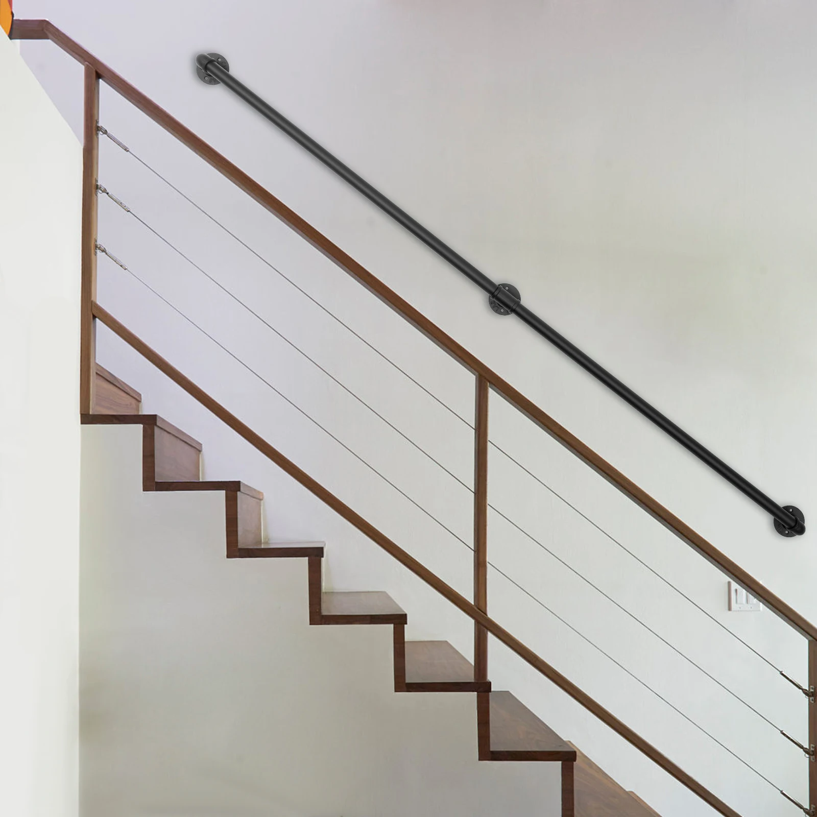6.6 FT Pipe Stair Handrail Staircase Handrail Galvanized Iron Pipes for Wall Mount, Metal Sturdy Load-Bearing Capacity Handrail