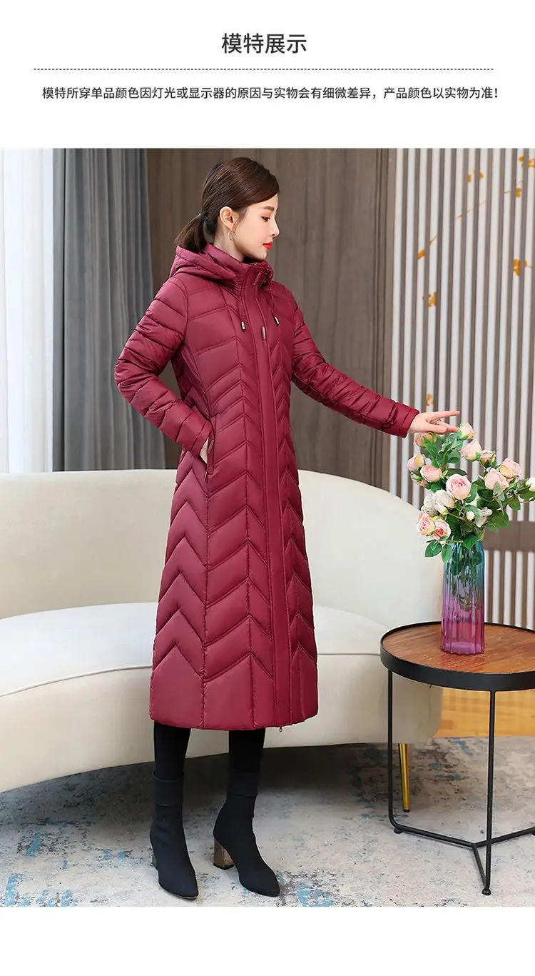 Mom's Long Down Cotton Jacket 2026 Winter New Fashion Slim Hooded Coat Women's Warm Parker Overcoat Solid Female Casual Jackets