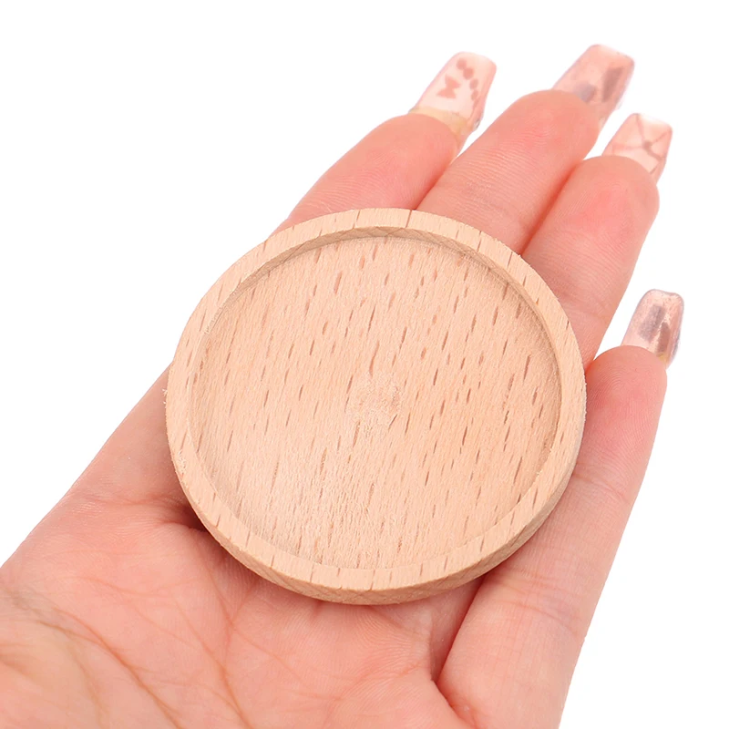 1:12 Dollhouse Round Wooden Plate Miniature Dessert Food Tray Kitchen Tableware Model DIY Dolls Play House Accessories