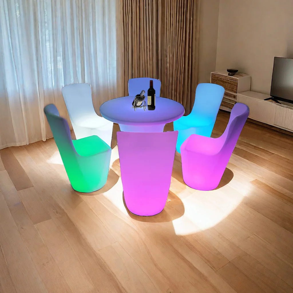 LED Illuminated Round Cocktail Table Waterproof Bar Tables Plastic Coffee Table Commercial Furniture Supply