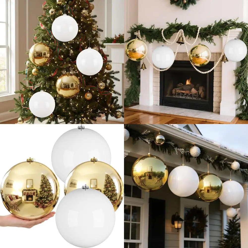 

8 больших рождественских шаровых украшений — 4 упаковки, шампанское и белое, идеально подходят для внутреннего и наружного праздничного декора