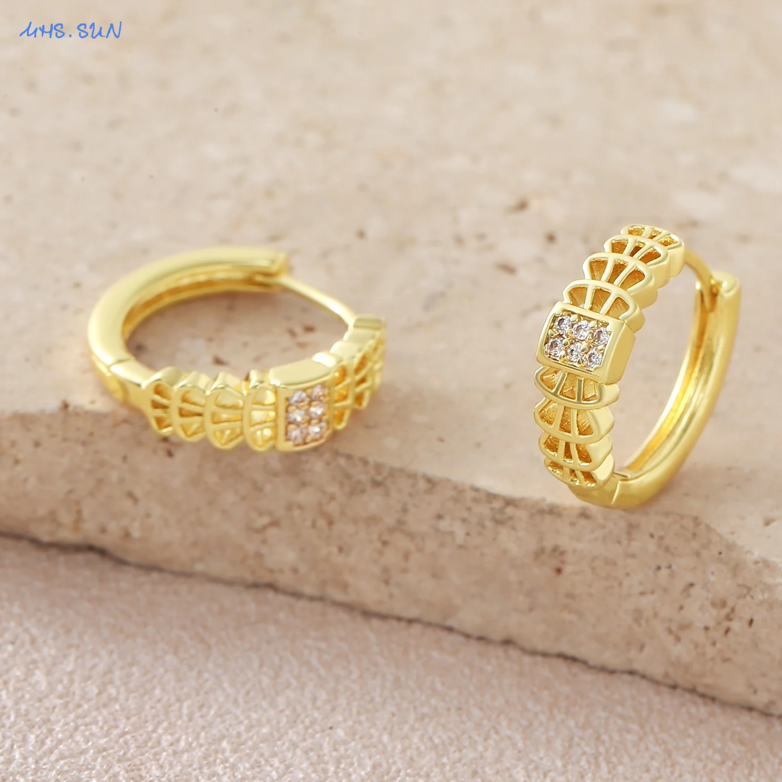SUNSLL Fashion Gold Plated Geometric Fan Shaped Zircon Inlaid Hoop Earrings Women Jewelry Gifts For Daily Commute And Party Wear