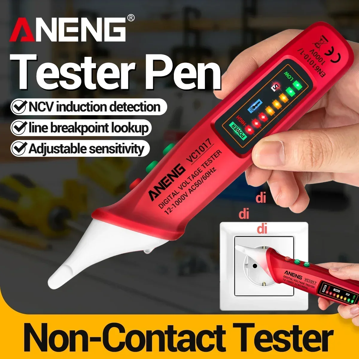 

ANENG VC1017 Digital AC Voltage Meter Multimeter Pen NCV Automatic Voltmeter 12-1000V Smart Sensor Tester Buzzer Detector Tool
