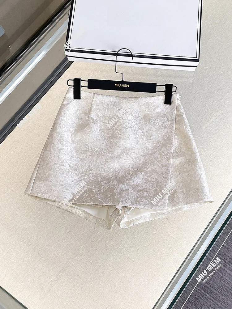 

Miumem High Waist ort A-Line Skirt Pants Summer Floral Embroidery Asymmetrical Design Ele Ladylike Sle Commute Friendly