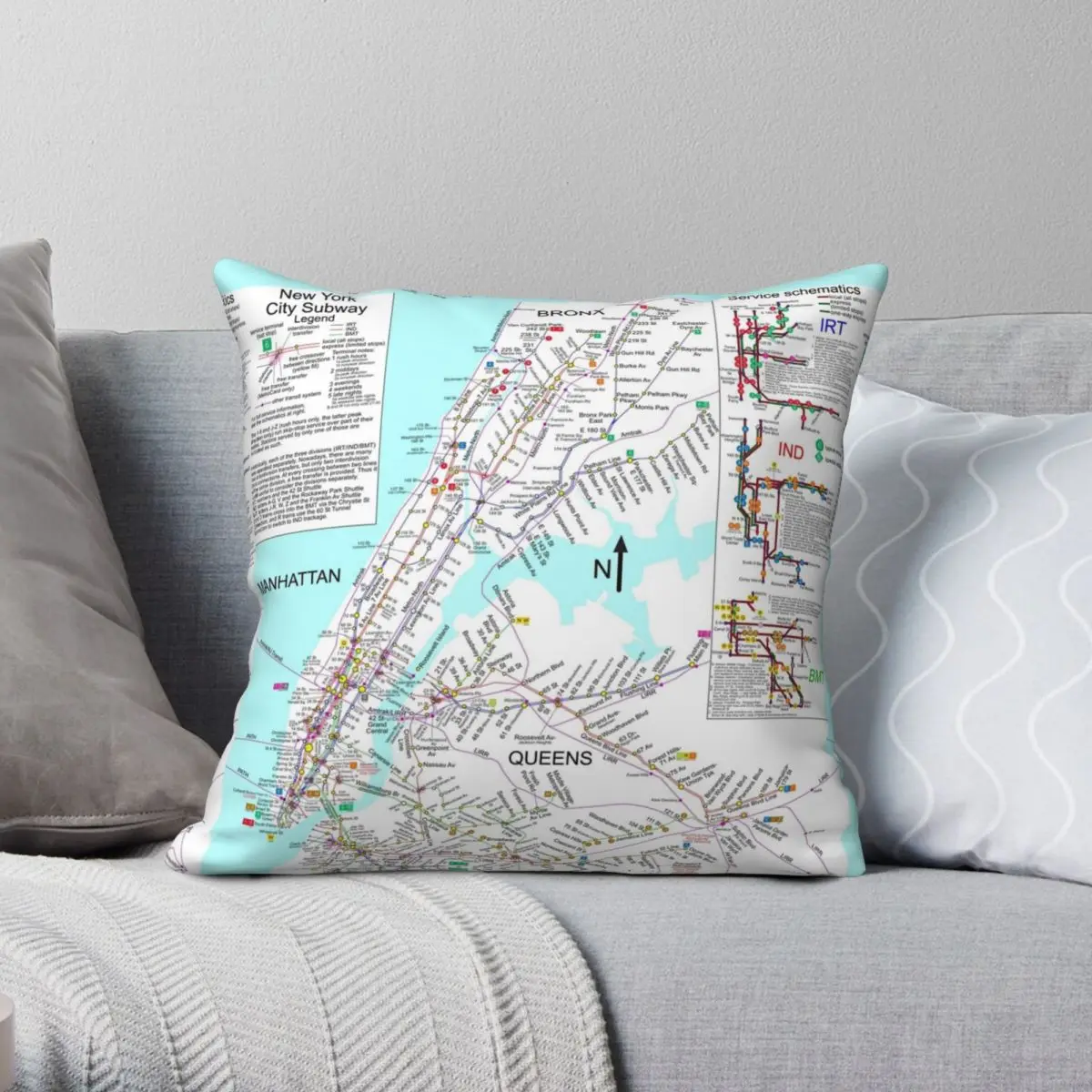 NYC Subway Square Pillowcase Polyester Linen Velvet Printed Zip Decorative Room Cushion Cover 18