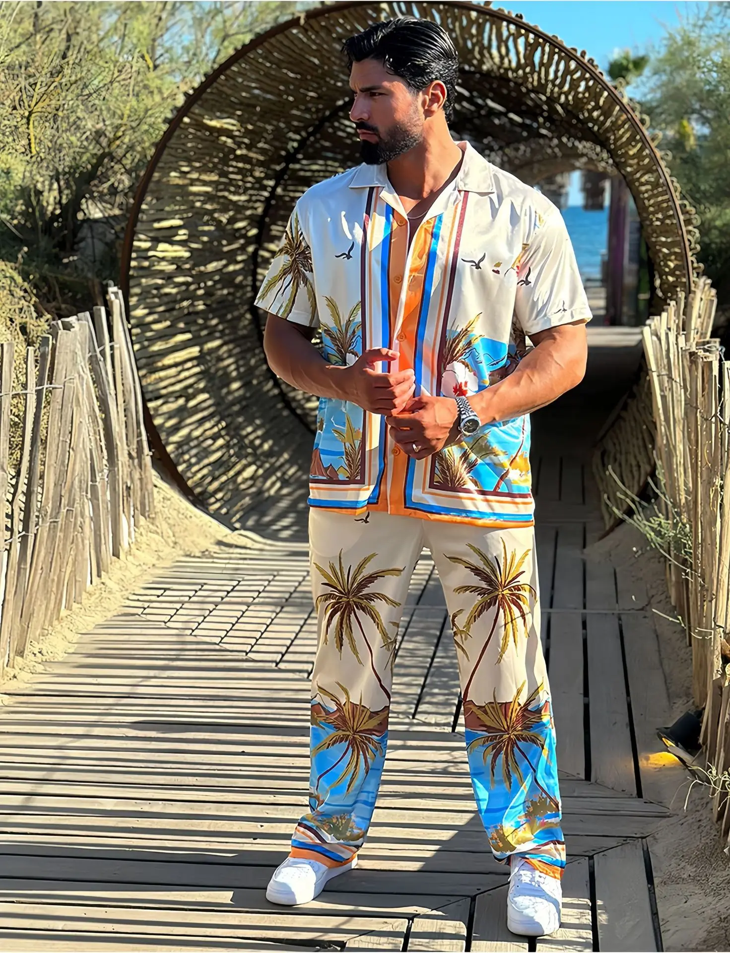 Abito da spiaggia Casual a maniche corte con stampa camicia da uomo