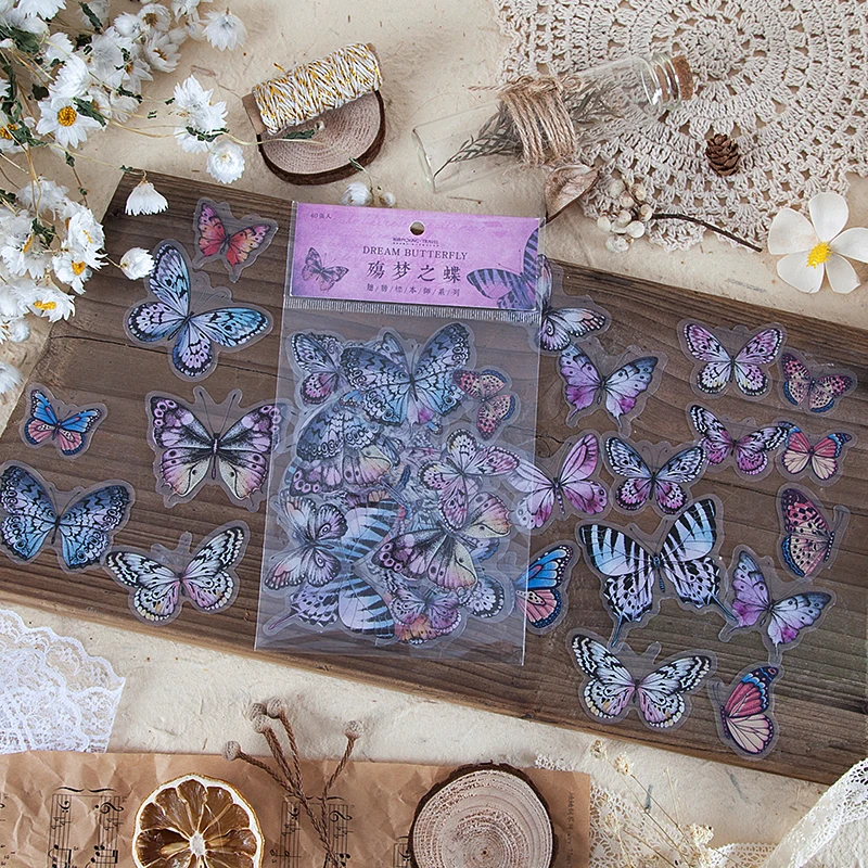 40PCS/packet Butterfly Pocket DIY, PVC Craft Sticker Notebook Diary DIY Decoration