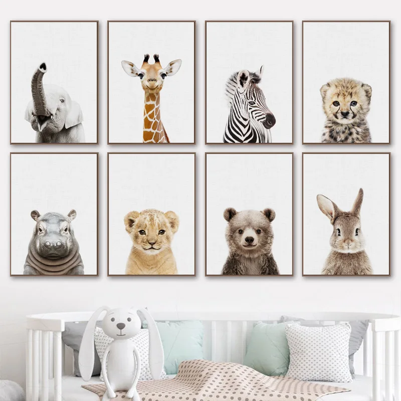 Baby Room Animal Wall Canvas Painting Elephant Giraffe Bear Wall Art Prints Picture Nordic Art Poster for Kid Room Nursery Decor