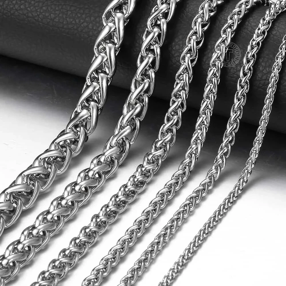 3/4/5/6/8/10mm Wheat Chain Necklace for Men Women Silver Color Stainless Steel Round Spiga Necklace Cool Jewelry Wholesale KNM11