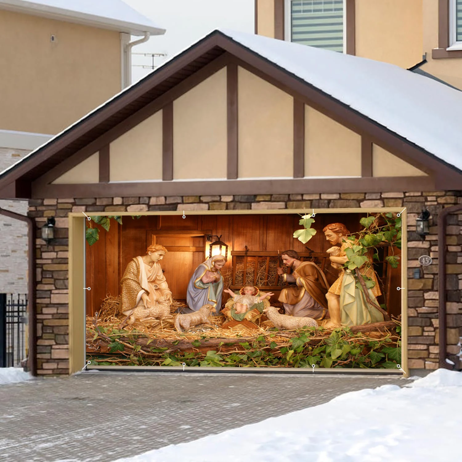 Christian Birth of Jesus Garage Wall Background Christmas Christ Nativity Cross Garage Door Frame For Outdoor Courtyard Decor