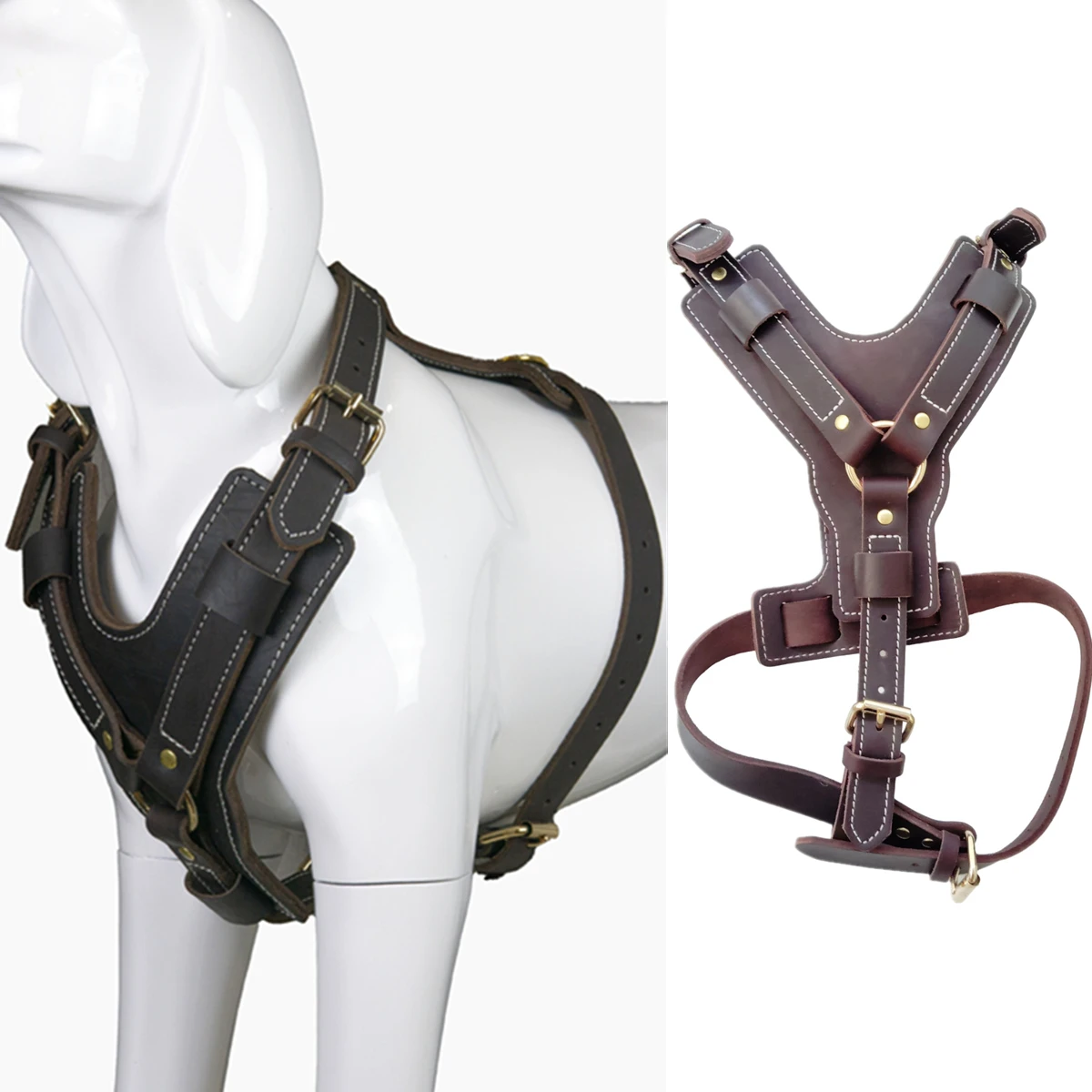 

Mutihome 2026 Secure And Comfortable Dog Chest And Back Adjustable Dog Chain Cowhide Y-shaped Pet Chest Harness For Large Dogs
