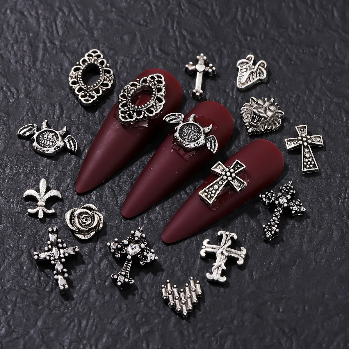 30 retro silver cross and other styles randomly mixed with nail decoration, alloy rhinestone, y2k metal wind DIY nail decoration