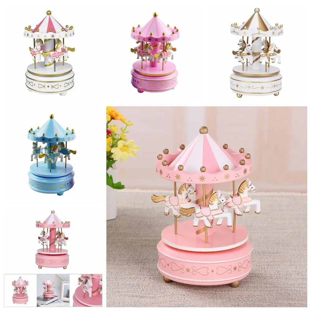 Merry-go-round Music Boxes Wooden Horse Roundabout Carousel Musical Box Plastic Christmas Gift Horse Carousel Box Home Decor