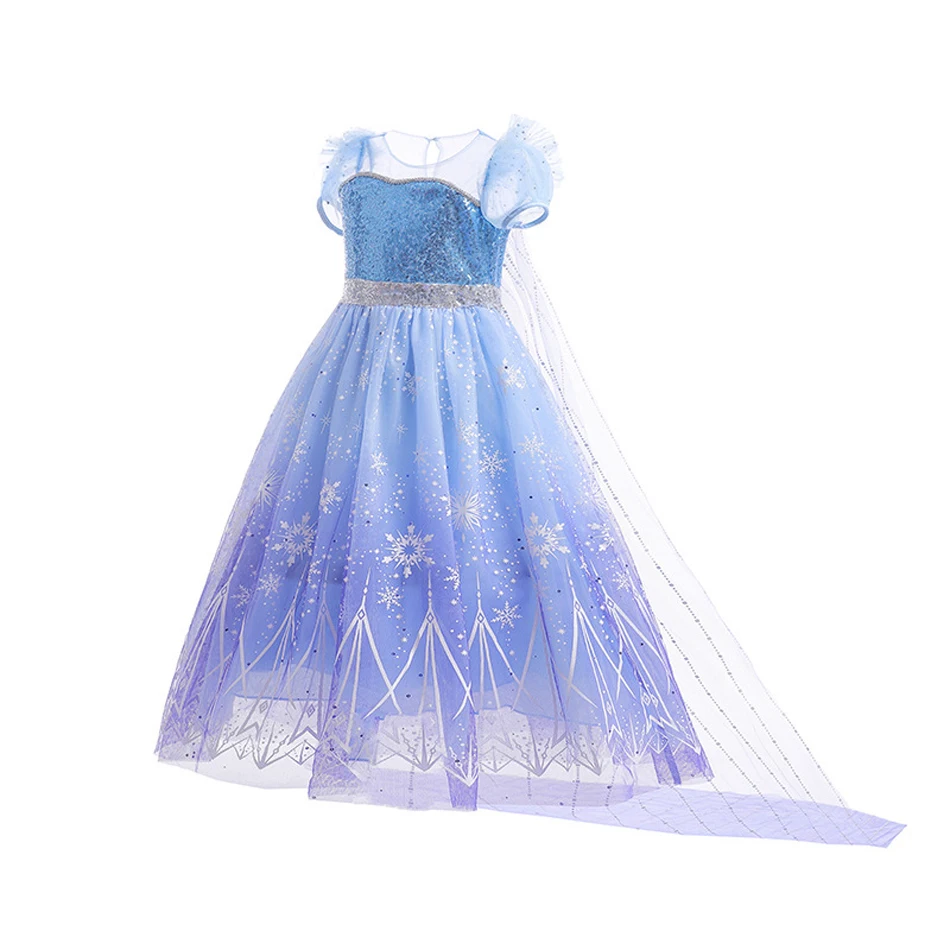 Kids Luminous Snow Queen Dress Sequined Bodice Gradient Blue Tulle Dress Girls Fancy Party Gown for Cosplay Birthday Party