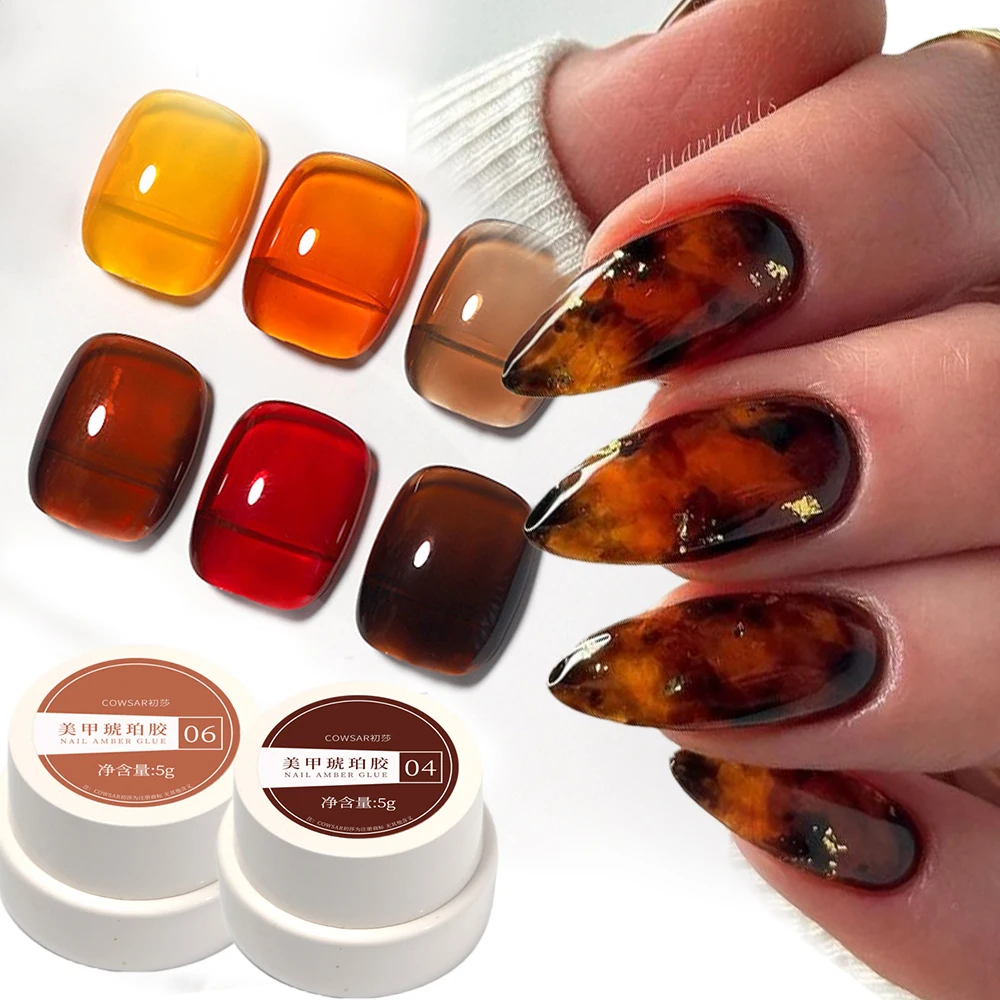 Set bicolore da 2 pezzi da 5 ml, gel per unghie bicolore giallo marrone ambrato, gel per smalto per unghie con guscio di tartaruga Kit gel UV Soak off a lunga durata