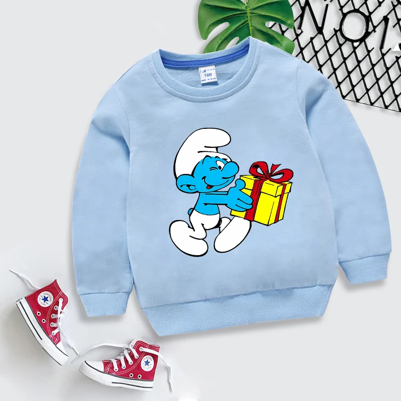 Anime Smurfs Kids Thin Pullover Sweatshirt Movie Cartoon Printed Baby Clothes Cute Clothing Long Sleeve Tops Boys Girl Christmas