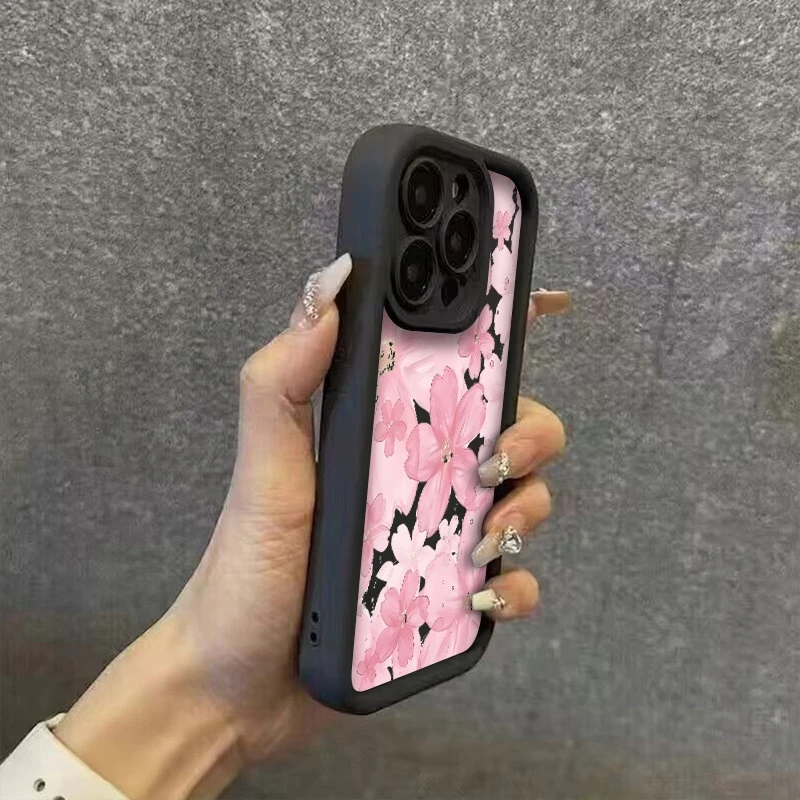 Полноэкранный противоударный чехол для телефона с розовым цветочным узором для iPhone 17 16 15 14 Pro Max 13 12 11 XS X XR 7 8 Plus 16e Cover