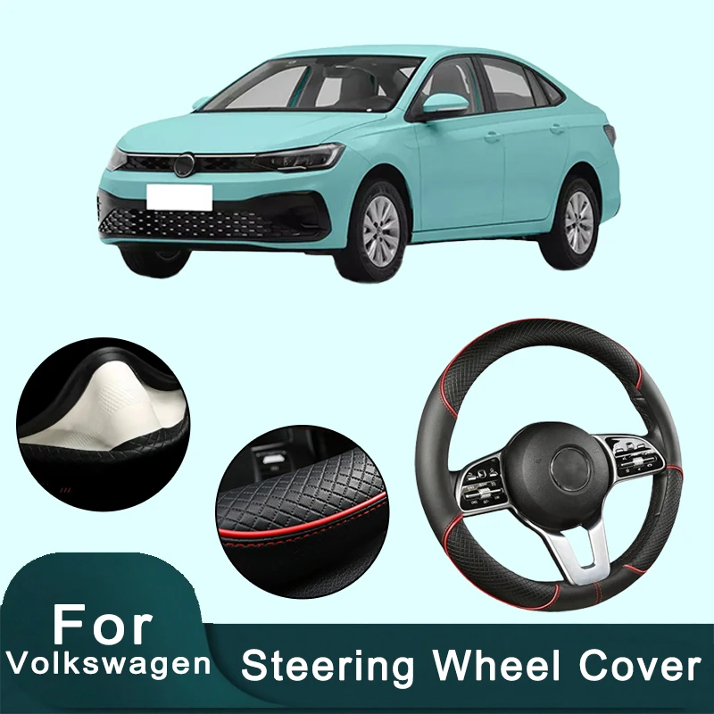 

For Volkswagen Series 38cm Car Leather Steering Wheel Cover- Anti-Slip, Wear-Resistant, All-Season, Universal | Cubre Volante