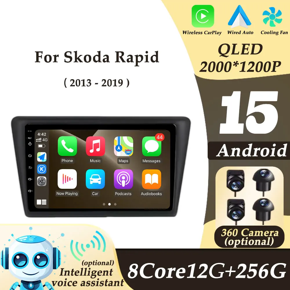 

For Skoda Rapid 2013 - 2019 Wireless CarPlay Android 15 Video Audio Car Radio Multimedi Player Split Screen No 2 din GPS Navi BT