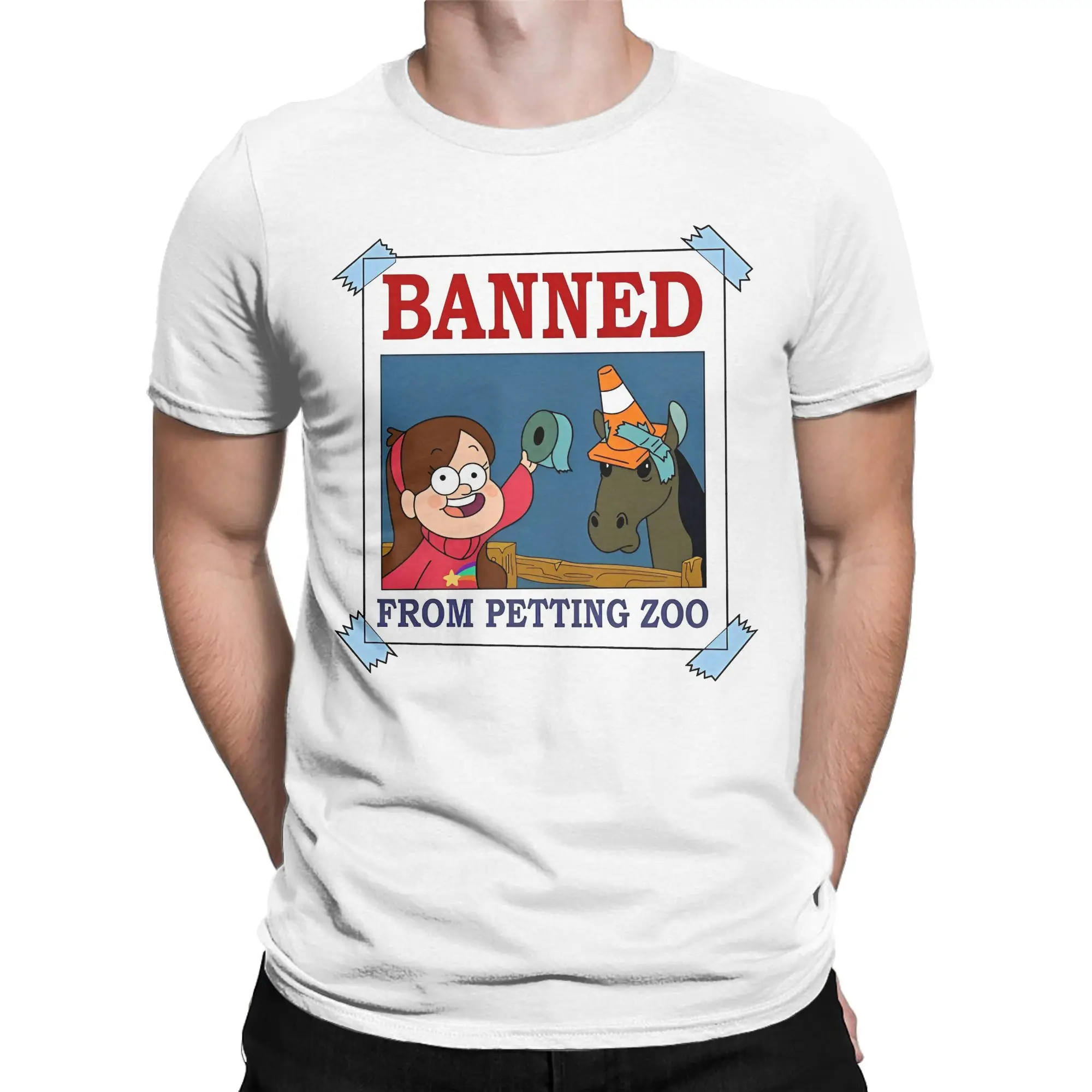 Men's T-Shirt Gravity Falls Banned From Petting Zoo Casual Tee Short Sleeve Mabel Pines T Shirts O Neck merchandise Big Size