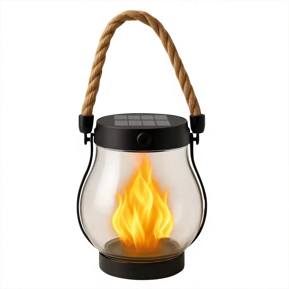 Zewnętrzna wodoodporna lampa solarna imitująca płomień z ładowaniem Type-C, symulująca migotanie, lampa solarna 3D z efektem płomienia, wisząca lampa solarna na lince do dekoracji patio. — 2