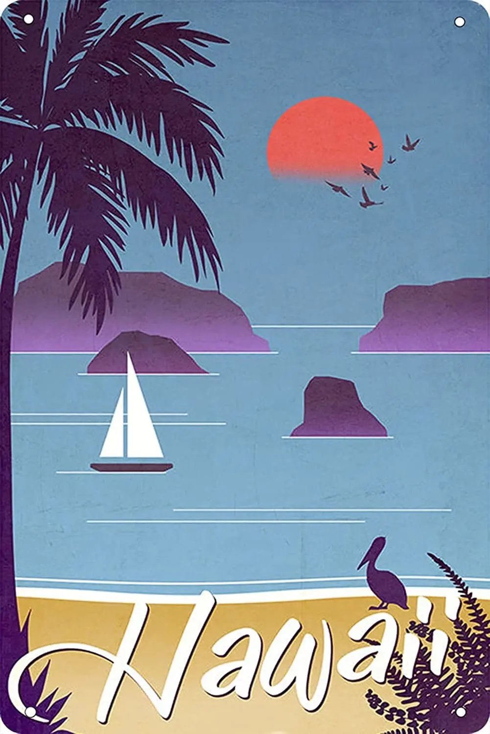 kegill Hawaii Beach Sea Poster Setting Sun Landscape Tin Signs Metal Vintage Pub Wall Decor for Man Cave Bar Home Restauran sign