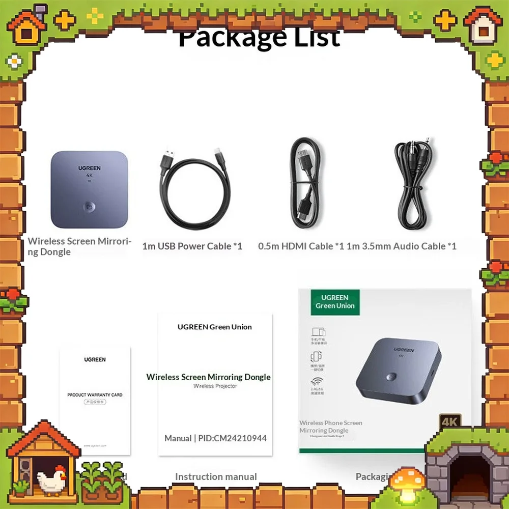 UGREEN CM703 4K Wireless HDMI Display Adapter Screen Mirroring Receiver for Phone Laptop TV Projector Monitor