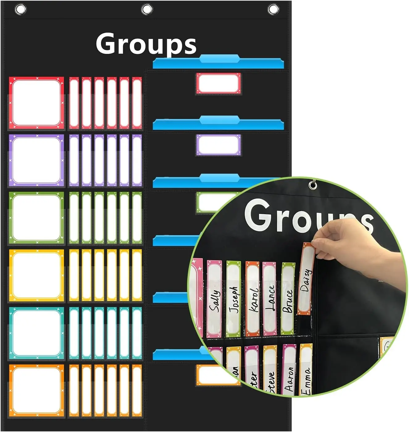 Group Management Pocket Chart with 96 Cards Classroom Jobs Chart Small Group Organizer for School Teacher Learning Supplies