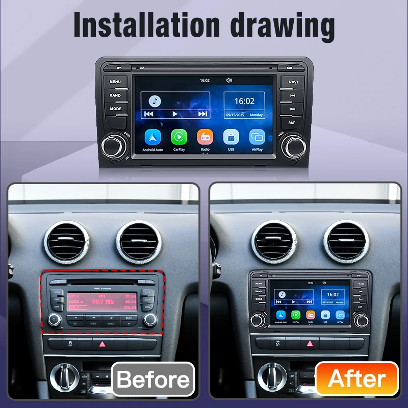 2025 نظام لينكس الجديد اللاسلكي CarPlay السيارات لأودي A3 8P S3 RS3 M3 FM DSP بلوتوث Musci فيديو مشغلات الوسائط المتعددة كاميرات