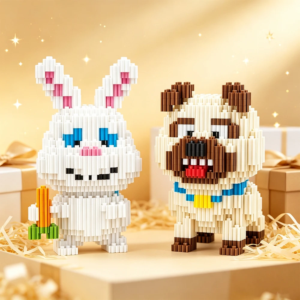 KAVOWORLD 361/362PCS Cute Rabbit & Dog Animal Model DIY Mini Interlocking Building Bricks STEM Educational Puzzle Toys for Kids