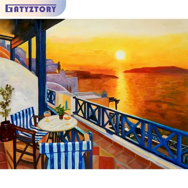 

GATYZTORY Acrylic Painting By Numbers On Canvas Paint Kit Sunset Seascape Coloring On Numbers Handpainted Wall Decor Gift Adults