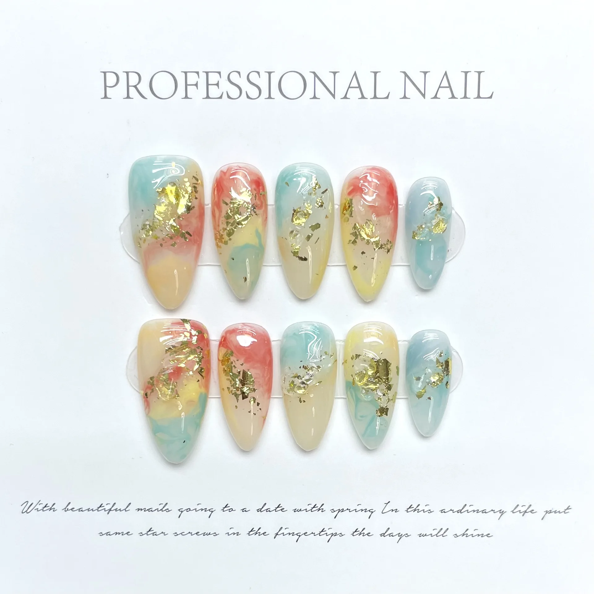 10Pcs New Handmade Long Almond Press On Nails Free Style Fall Colour Almond Press On Nails Nails Art Wearable Nail Art Tip