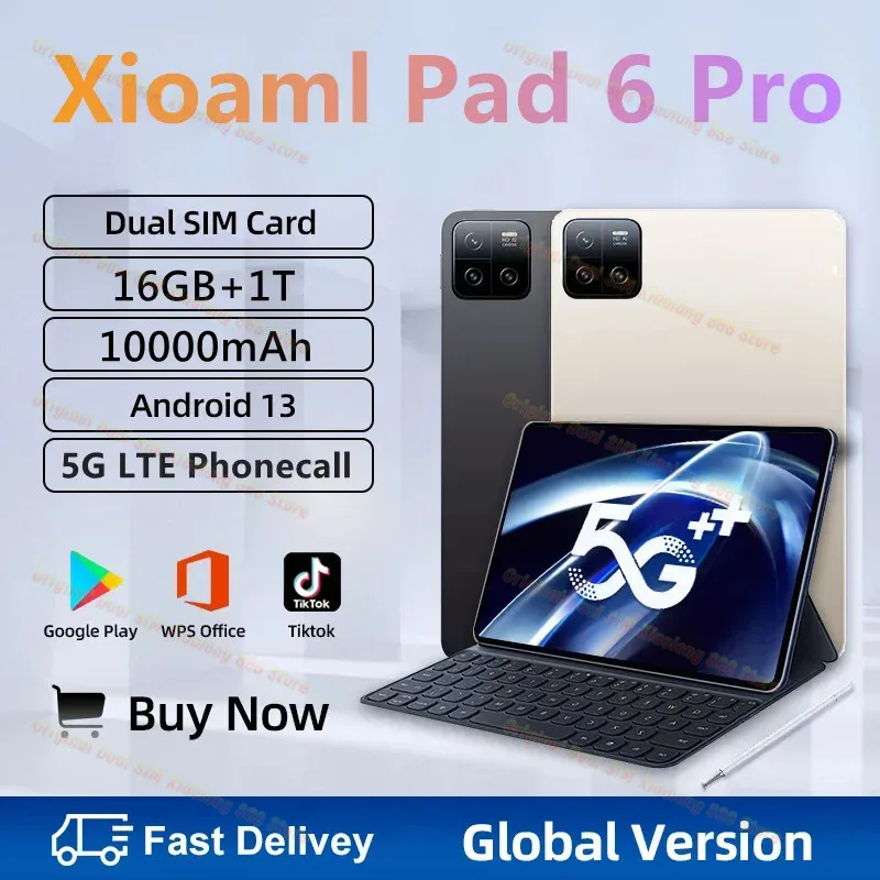 

2024 Global Version Pad 6 PRO Tablet Android 13 16GB 1T 11 Inch 10000mAh 5G Dual SIM Phone Call GPS Bluetooth WiFi WPS Tablet